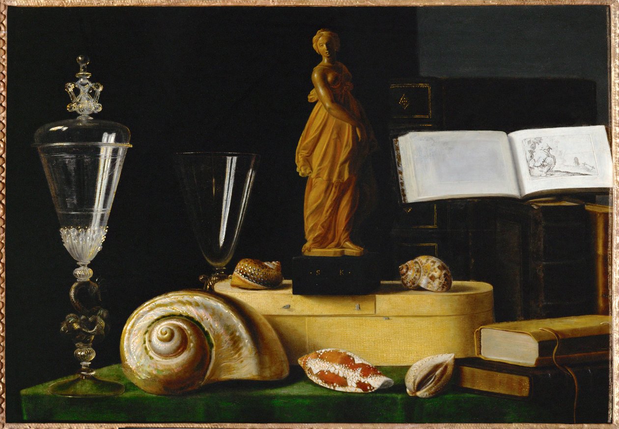 Nature morte a la statuette et aux coquillages - Stilleven met beeld en schelpen ... door Sebastian Stoskopff