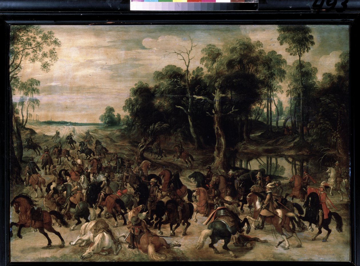 Cavalerieaanval, ca. 1615 door Sebastian Vrancx