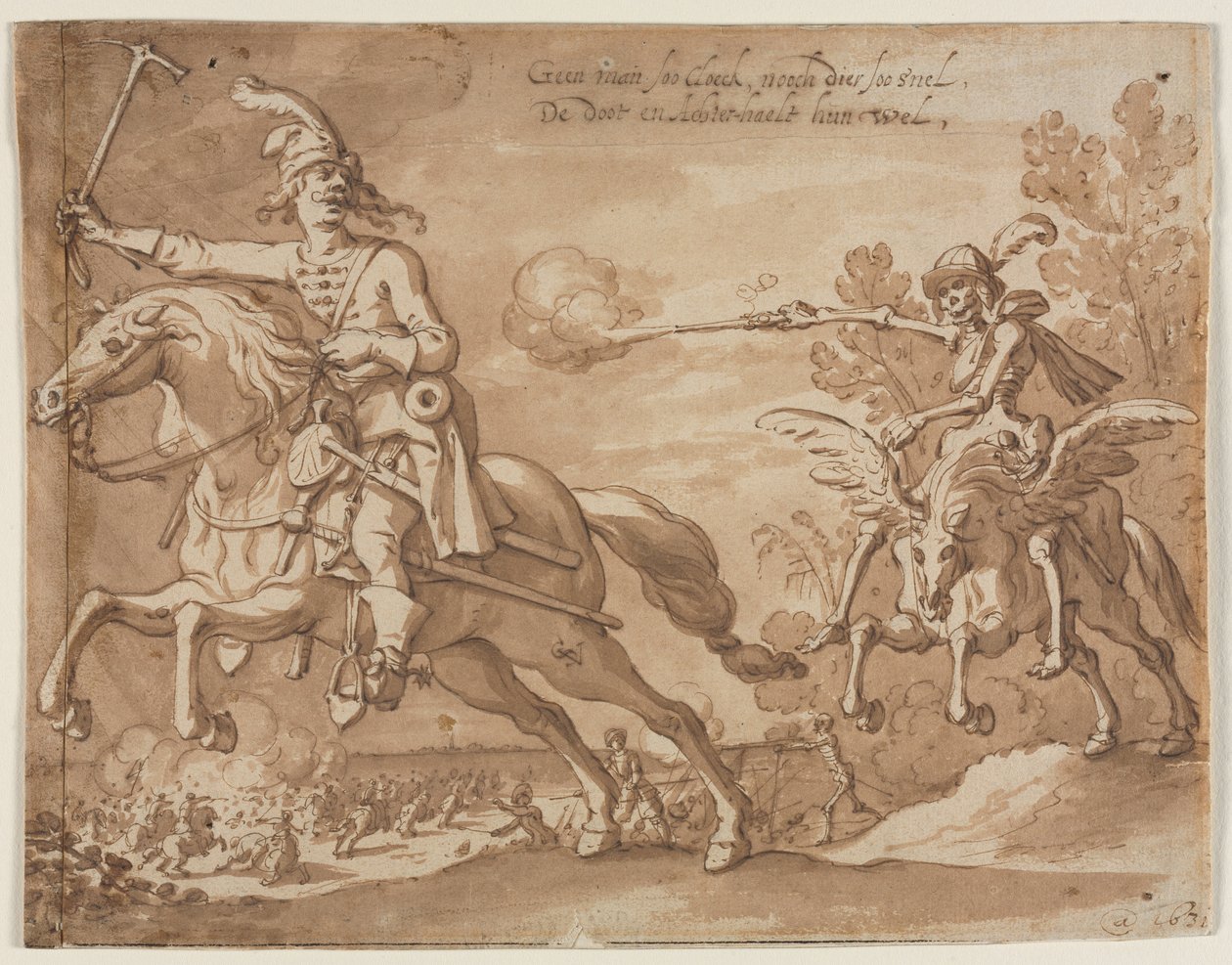 De dood te paard achtervolgt een vliegende ridder, 1631 door Sebastian Vrancx
