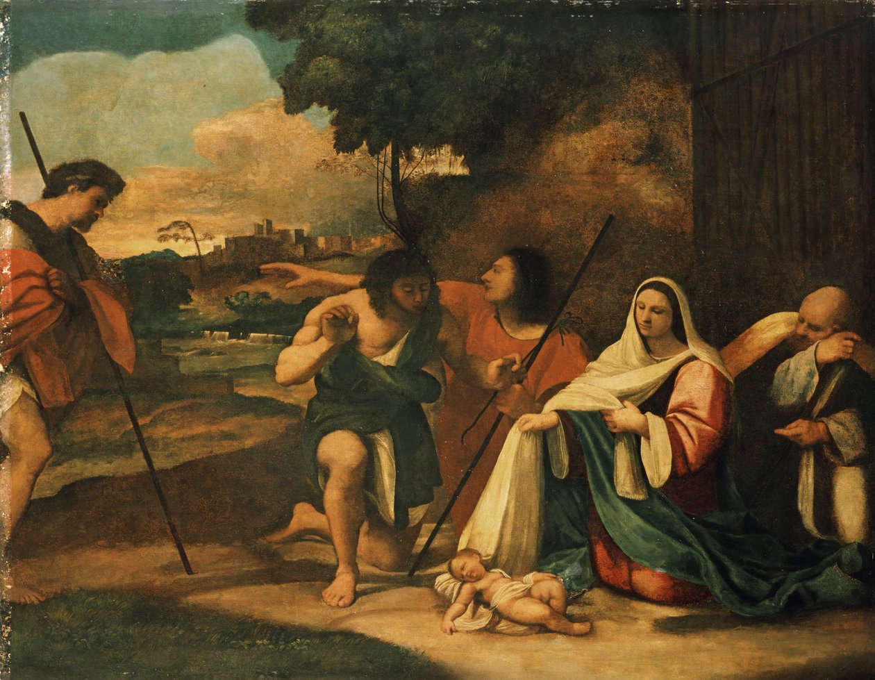 Aanbidding van de herders, voor conservering, 1510 door Sebastiano del Piombo
