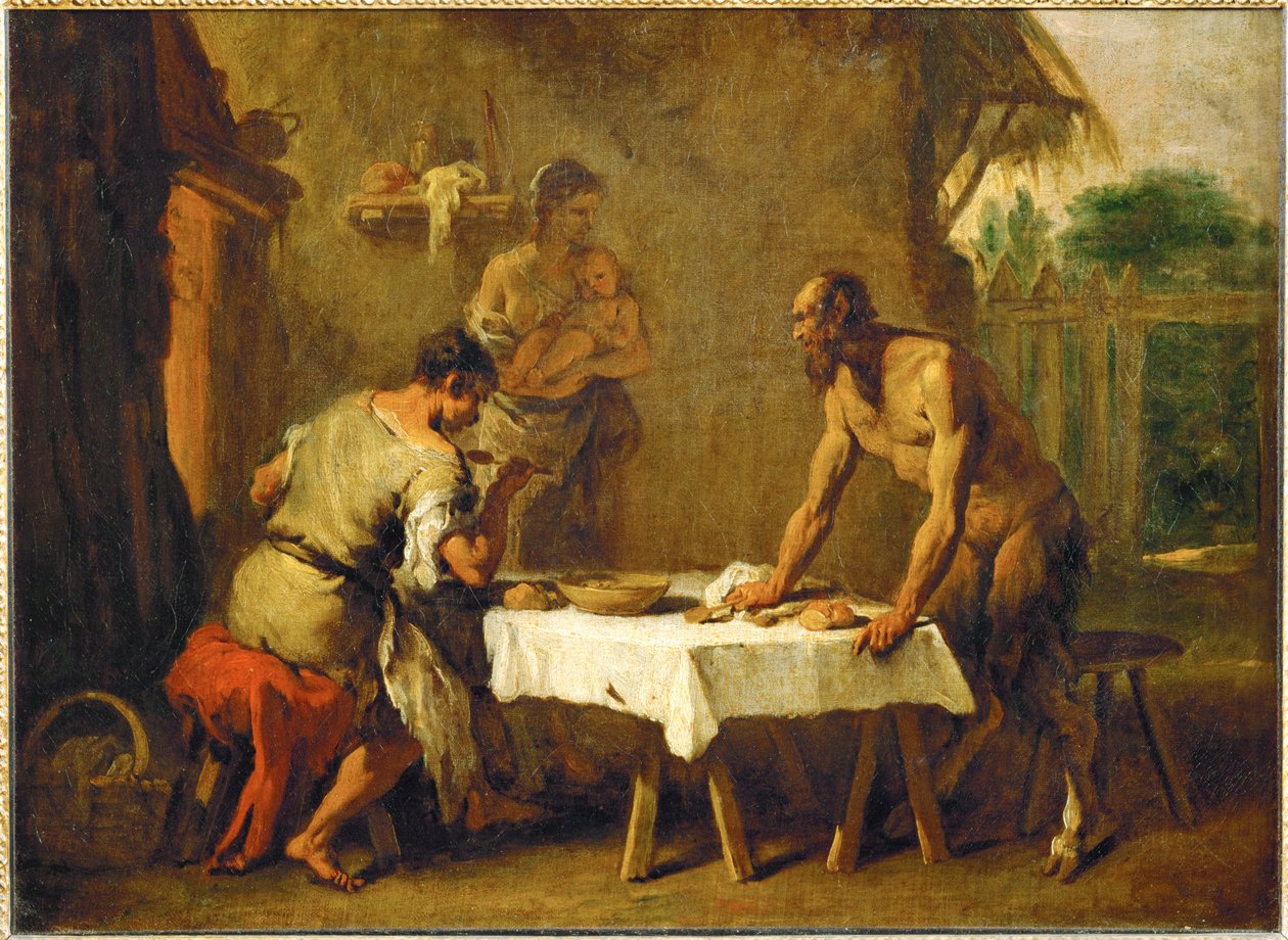 Le satyr et le paysan - Sater en boer, een Aesopische fabel ... door Sebastiano (attr. to) Ricci