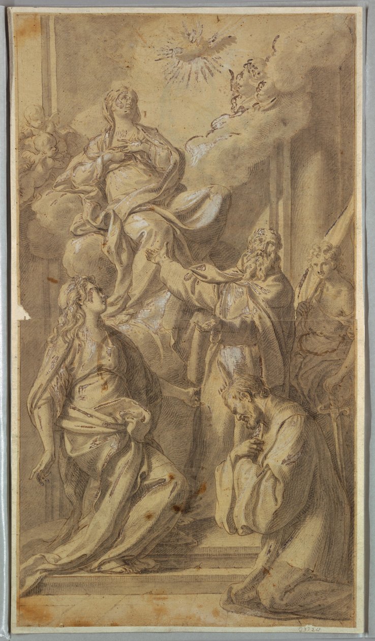 Tekening, Madonna met heiligen, ca. 1730 door Sebastiano Conca