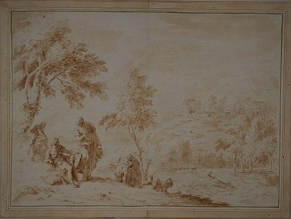 Uitgebreid Pastoraal Landschap met Heuvelstad, c.1720 door Sebastiano Ricci