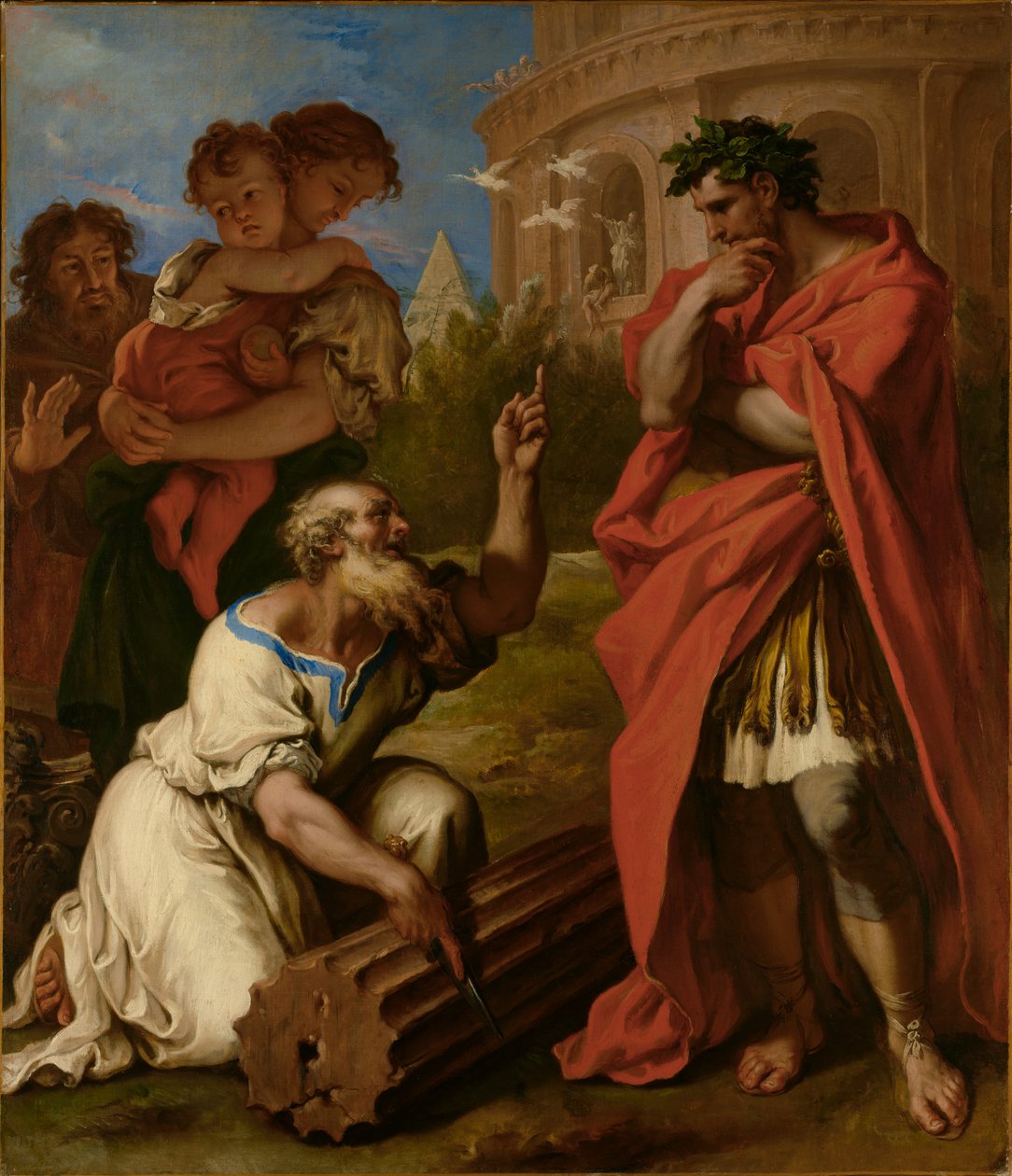 Tarquinius de Oudere raadpleegt Attus Navius door Sebastiano Ricci