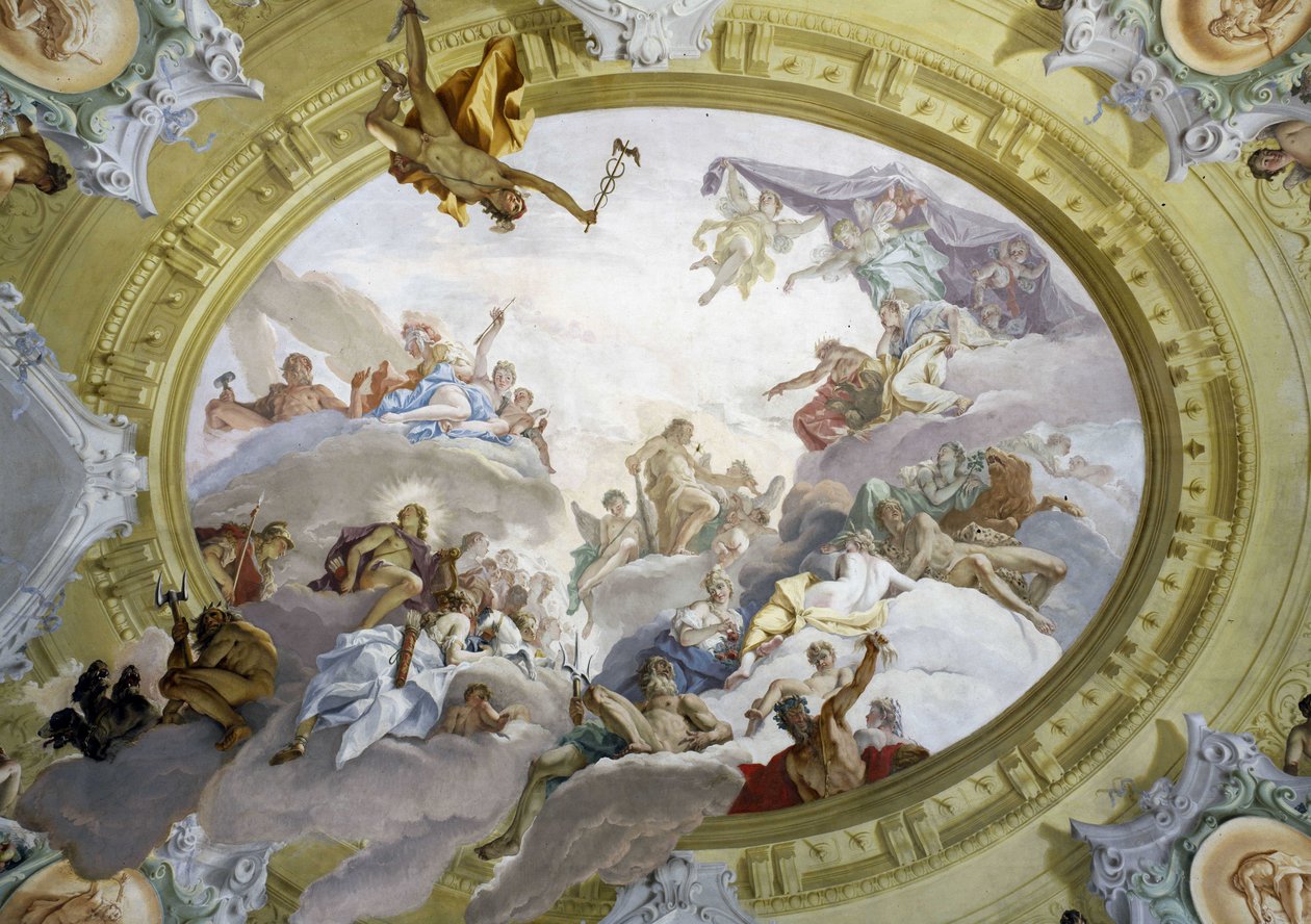 De apotheose van Hercules. Fresco door Sebastiano Ricci (1659-1734). Marucelli Fensi Paleis, Florence. door Sebastiano Ricci