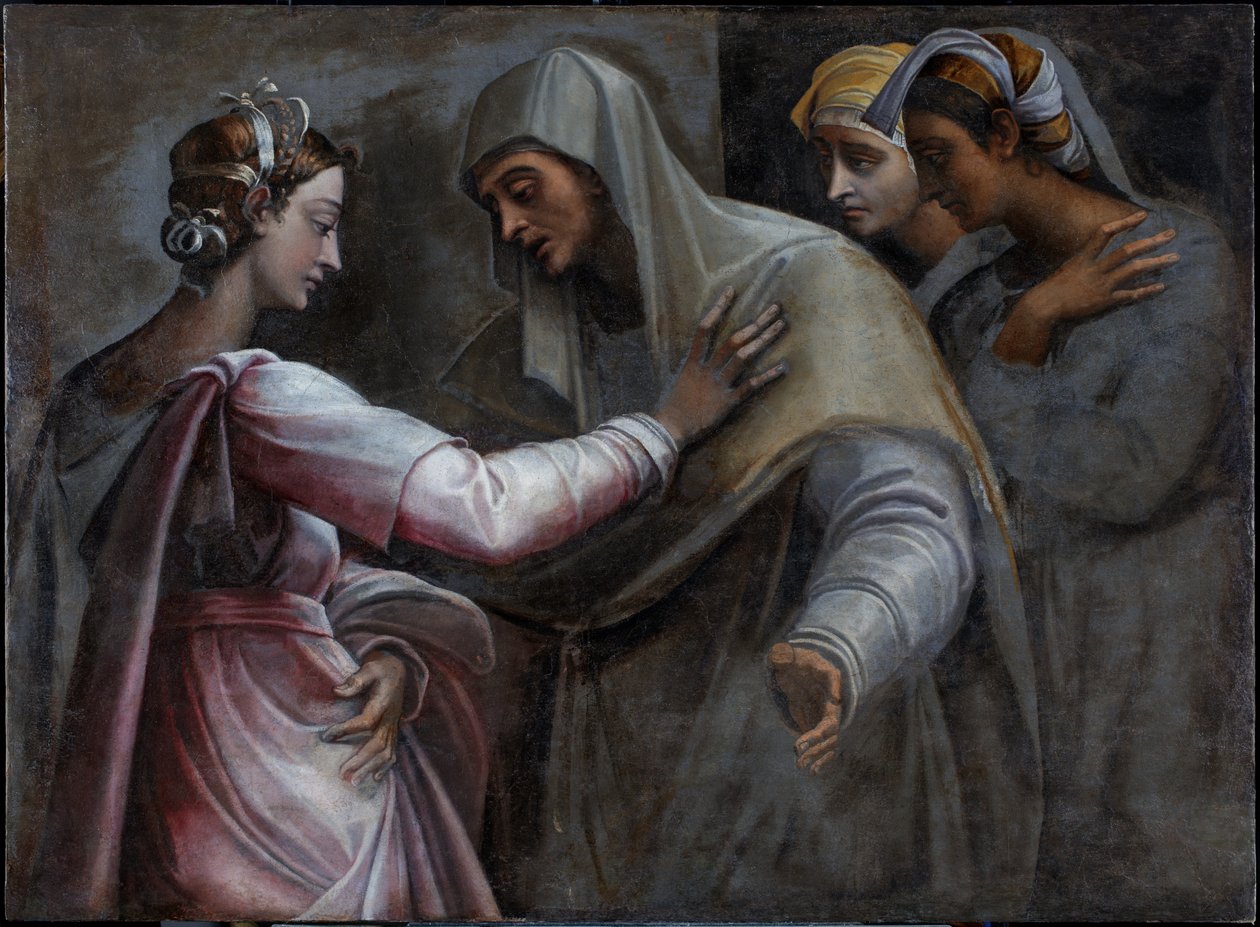 De Visitatie - Maria en Elizabeth door Sebastiano del (c.1485-1547) Piombo