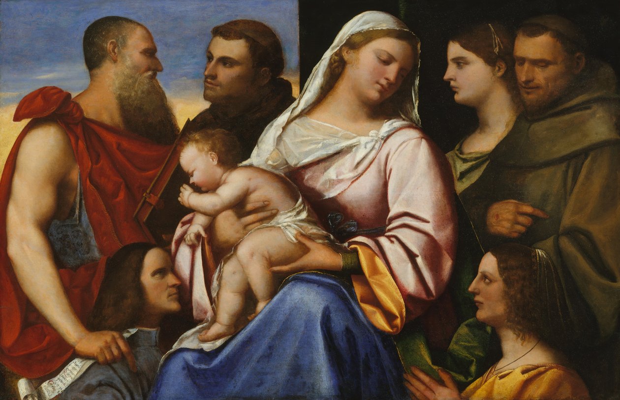 Madonna en kind met heiligen en schenkers door Sebastiano del Piombo