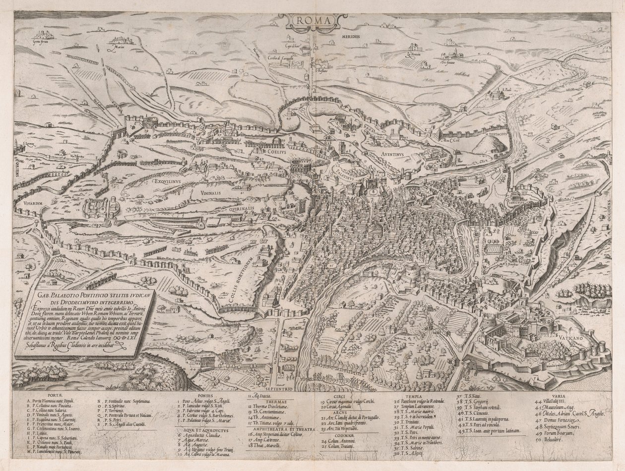 Speculum Romanae Magnificentiae: Uitzicht op Rome vanuit het Noorden, 1561 door Sebastiano di Re