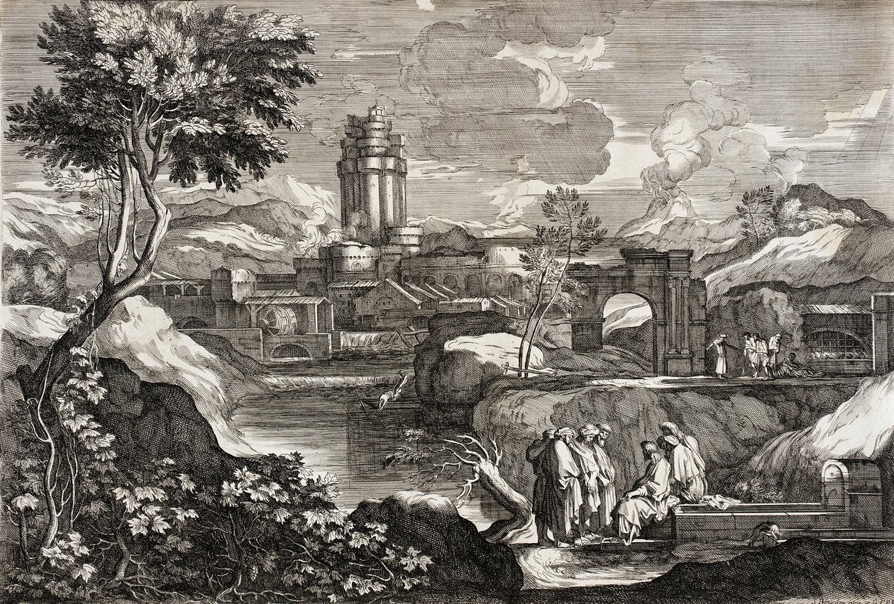 Landschap met Jozef in Egypte door Sébastien Bourdon