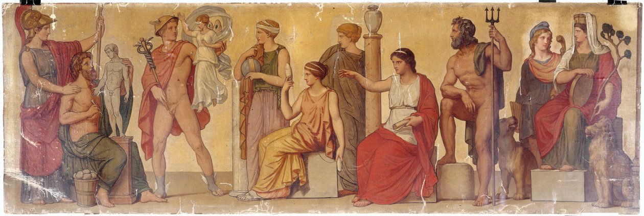 "Prometheus modelleert de eerste mens", compositie uit het atrium van het Pompeiaanse huis van Prins Napoleon, circa 1860 door Sebastien Melchior Cornu