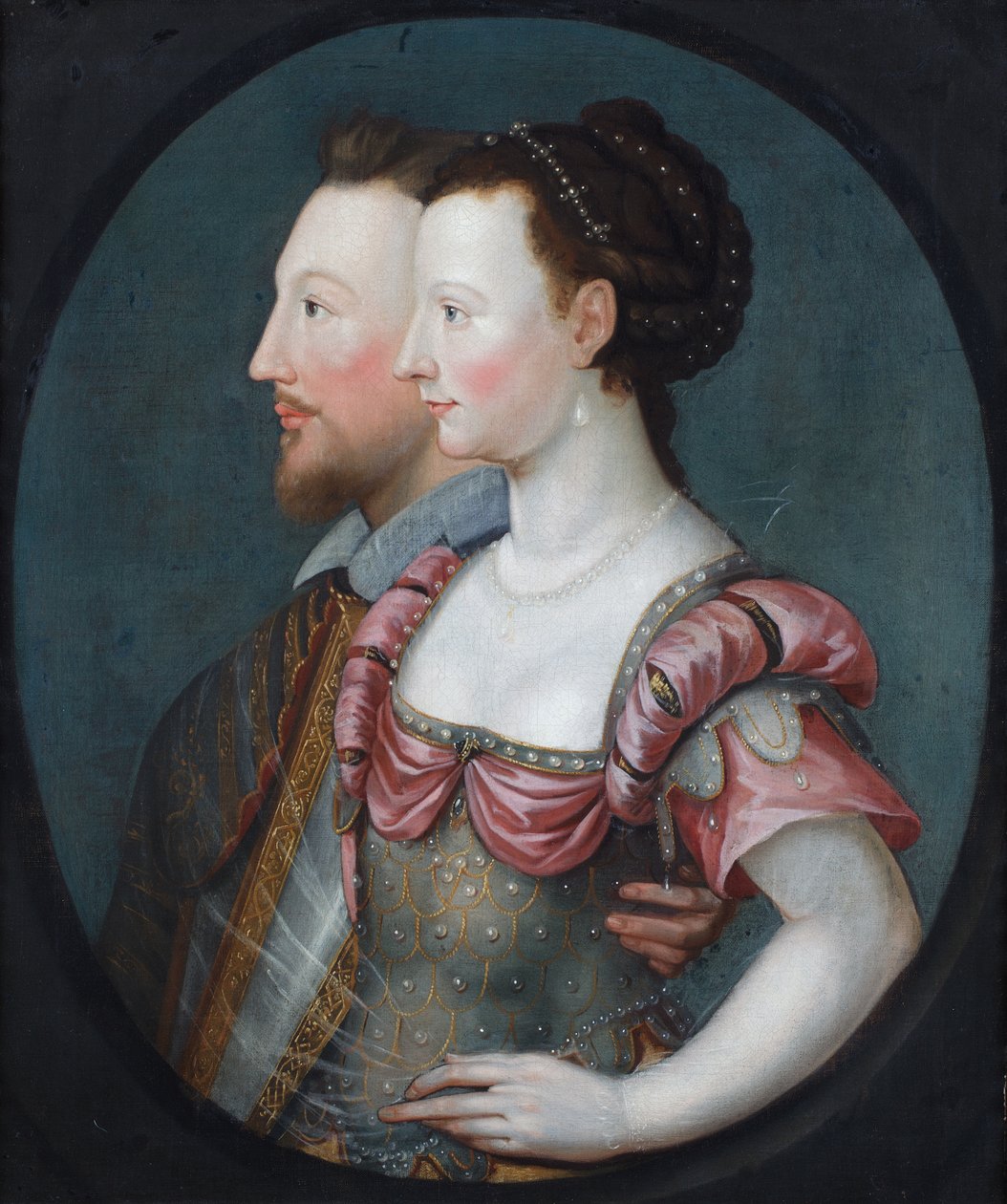 Een profielportret van een dame en een heer, naar verluidt Philip Sydney en zijn zus Lady Pembroke (olieverf op doek) door Second School of Fontainebleau