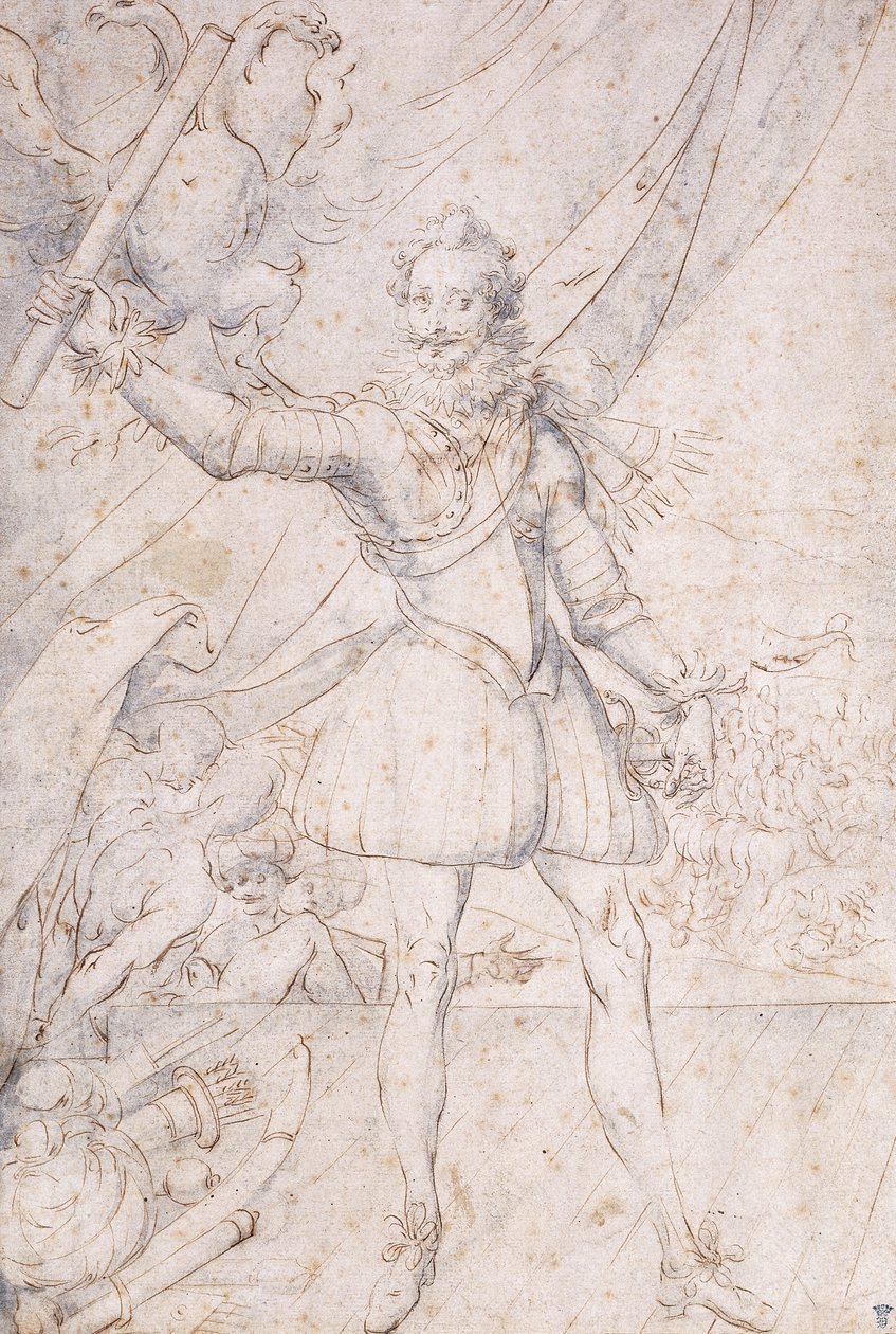 Koning Hendrik IV, Volledig, een Trofee van de Ottomaanse Wapens aan zijn Voeten, een Rol Opheffend voor een Adelaar door Second School of Fountainebleau