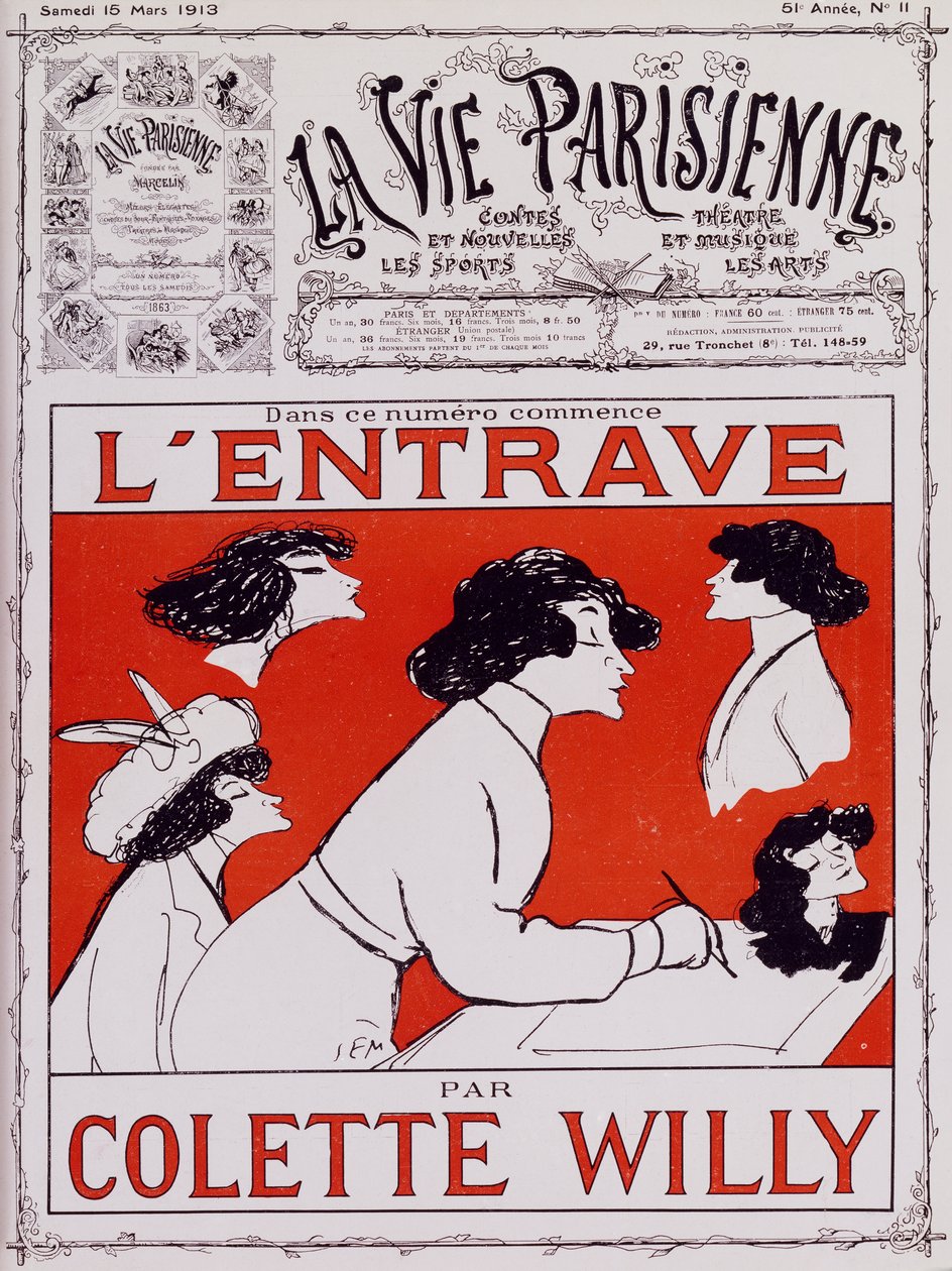 Karikatuur van Colette Willy, pseudoniem van Sidonie-Gabrielle Colette (1873-1954) door Sem