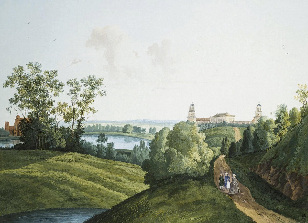 Landschap met een boerderij in het park in Tsarskoye Selo door Semen Fedorovich Shchedrin