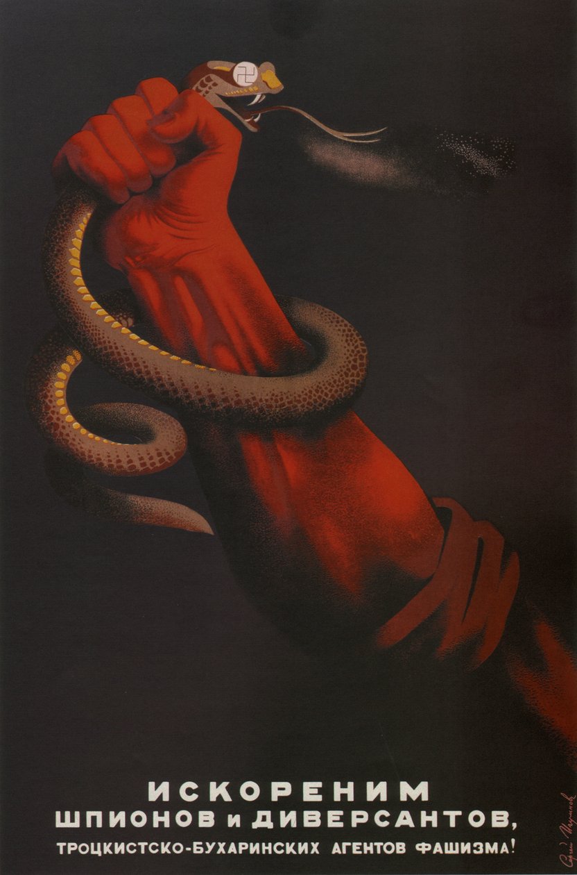 We zullen spionnen en diversionisten van de Trotski-Boecharin-agenten van het fascisme ontwortelen!, 1937 door Sergei Dmitrievich Igumnov