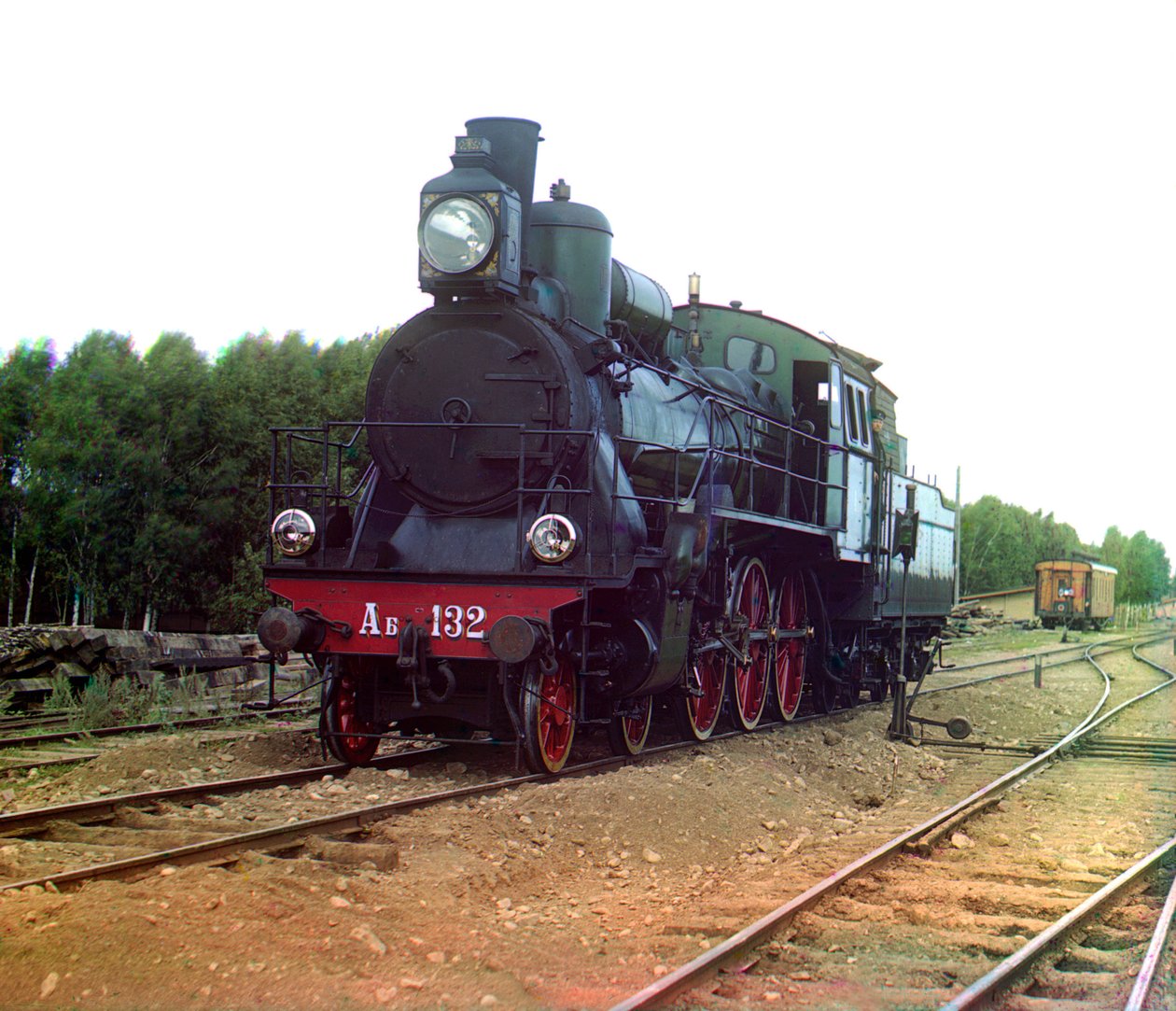 Russische trein door Sergei Mikhailovich Prokudin Gorskii