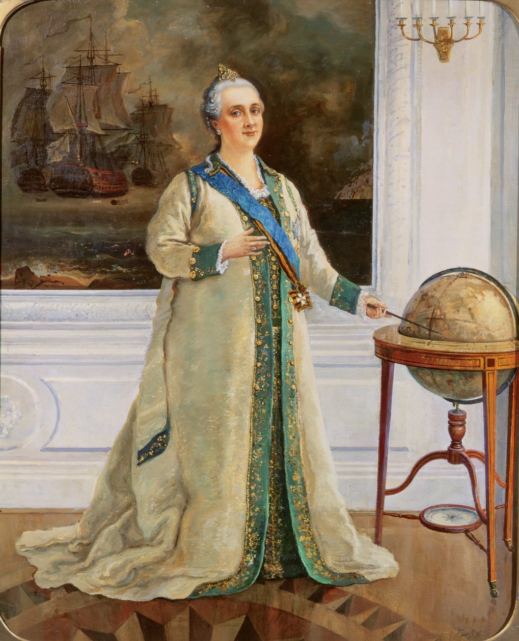 Keizerin Catharina II (1729-96) in volledige marinekleding door Sergei Varlenovich Pen