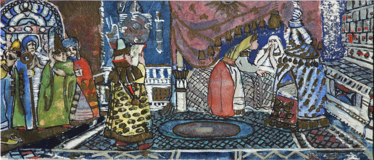 Illustratie voor het sprookje van de Tsaar Saltan door A. Poesjkin door Sergei Vasilievich Malyutin