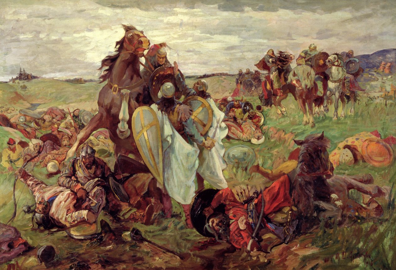 De Slag tussen Russen en Tataren, 1916 door Sergey Nikolayevich Arkhipov