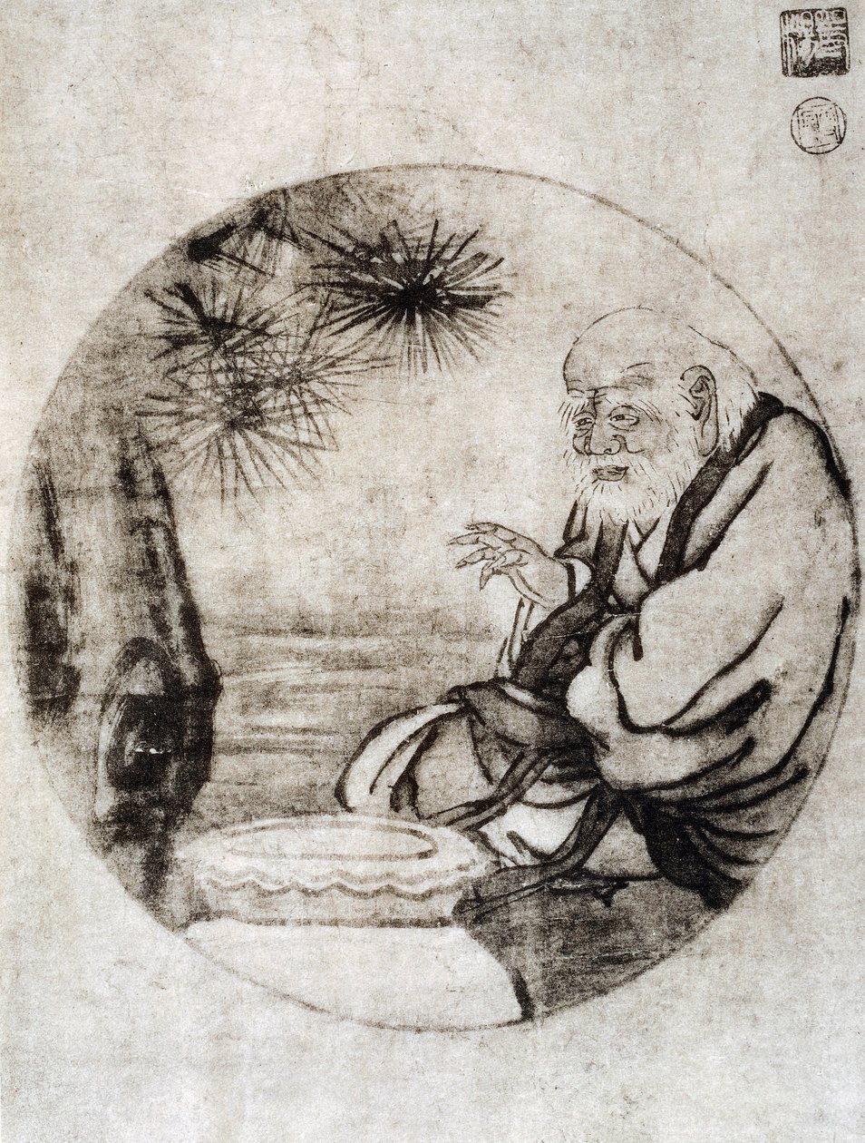Portret van Lao-Tzu, Chinese filosoof uit de 6e eeuw v.Chr., tekening door Sesshu Toyo (1420-1506), Japanse beschaving, Muromachi periode door Sesshû Tôyô