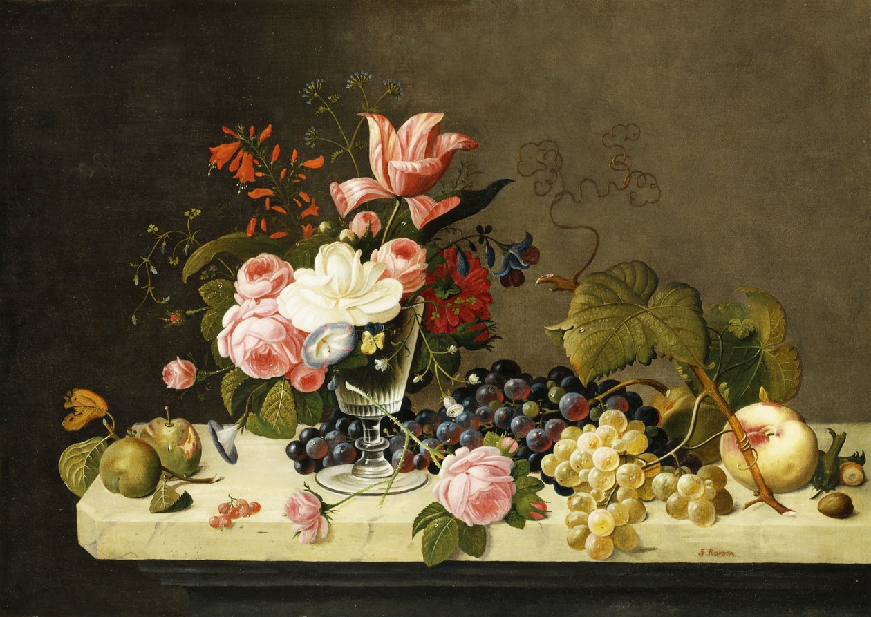 Bloemen en fruit door Severin Roesen