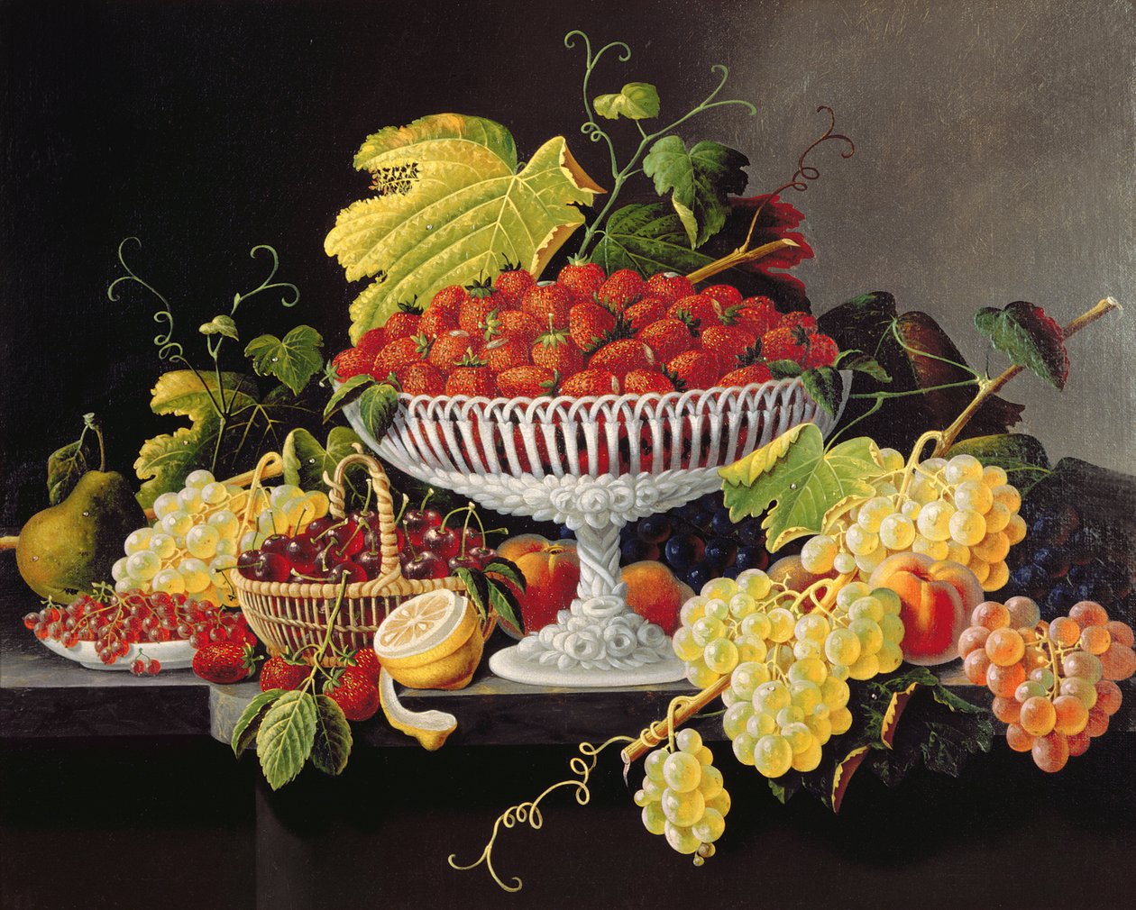 Stilleven met aardbeien (olieverf op doek) door Severin Roesen