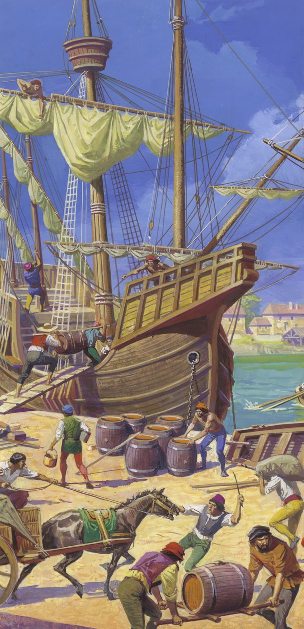 De vloot van Ferdinand Magellan door Severino Baraldi