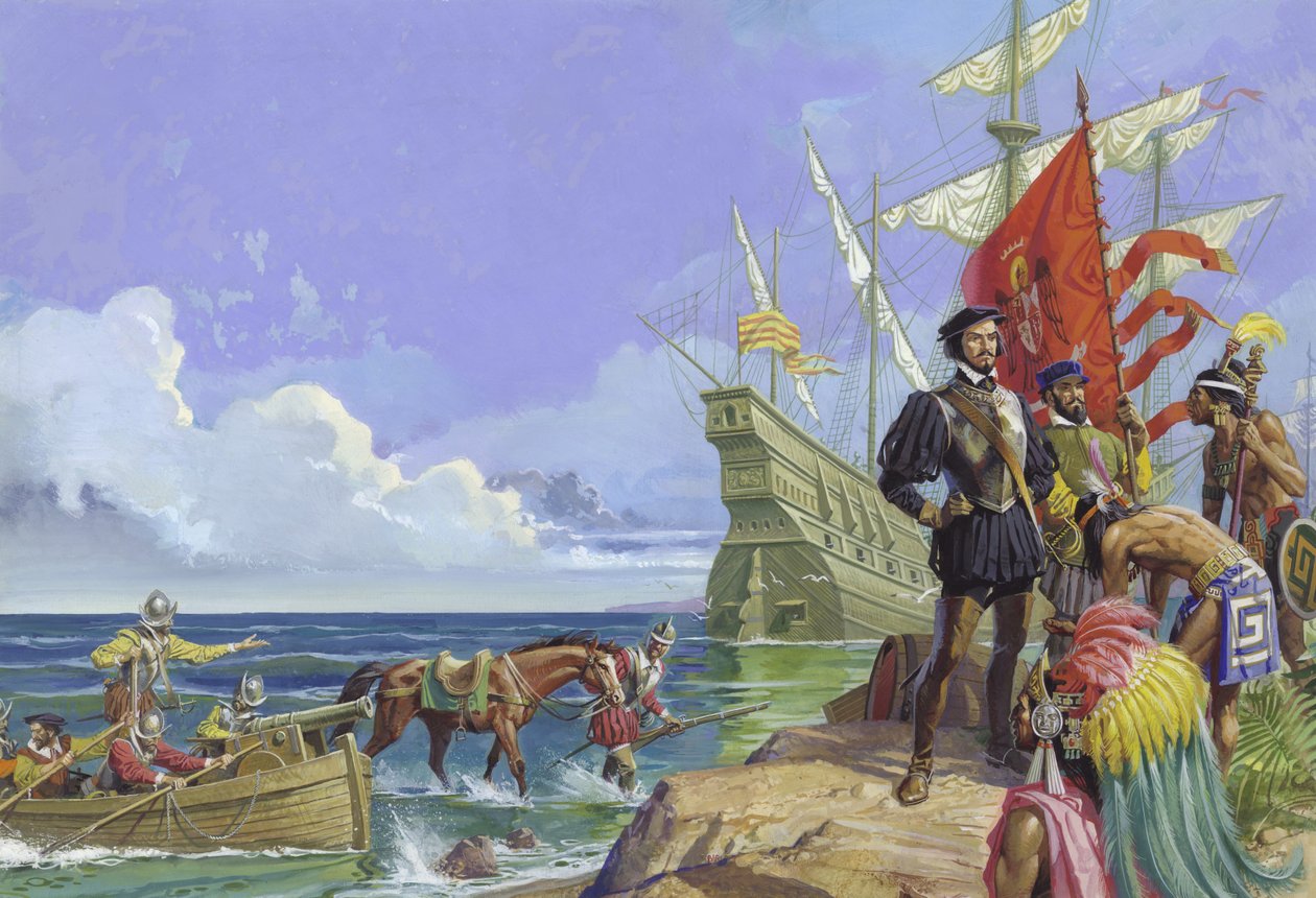Hernando Cortes komt aan in de Nieuwe Wereld door Severino Baraldi