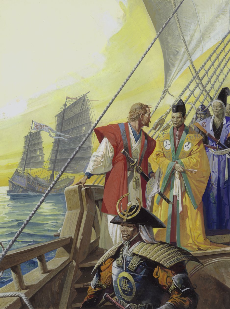 Westerse schepen in Japan (gouache op papier) door Severino Baraldi