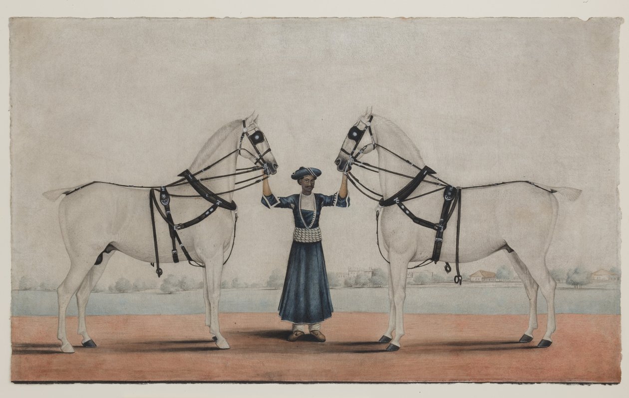 Een Syce (Koetsier) met Twee Koetspaarden, c.1845 door Shaik Muhammad Amir of Karraya (attr. to)