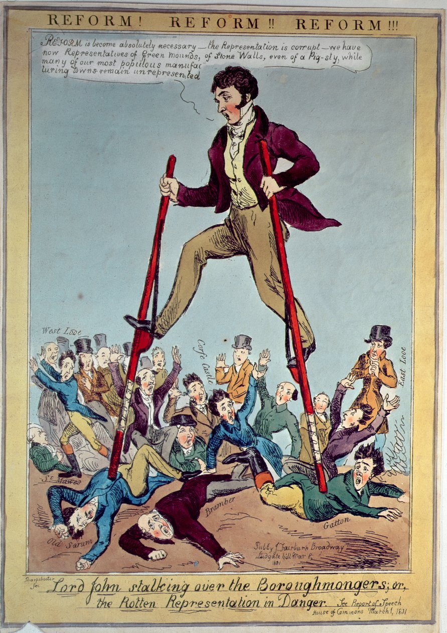 Lord John Stalking over the Boroughmongers, of The Rotten Representation in Danger, uitgegeven door J. Fairburn, 1831 door Sharpshooter