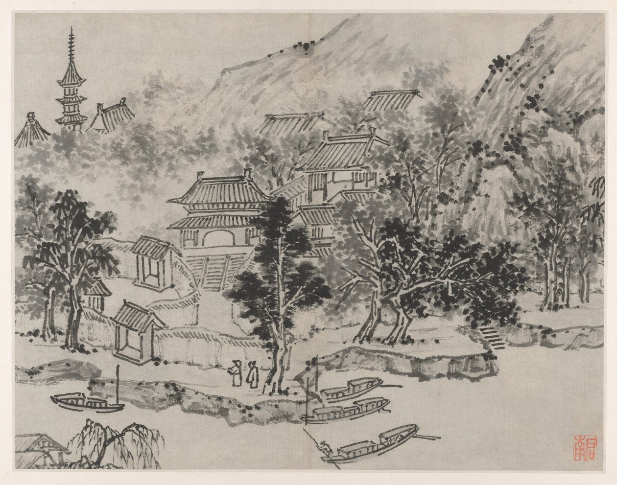 Twaalf Zichten op de Tijgerheuvel, Suzhou: Veraf Zicht op de Tijgerheuvel vanaf de Kanaalaanlegplaats, na 1490 door Shen Zhou