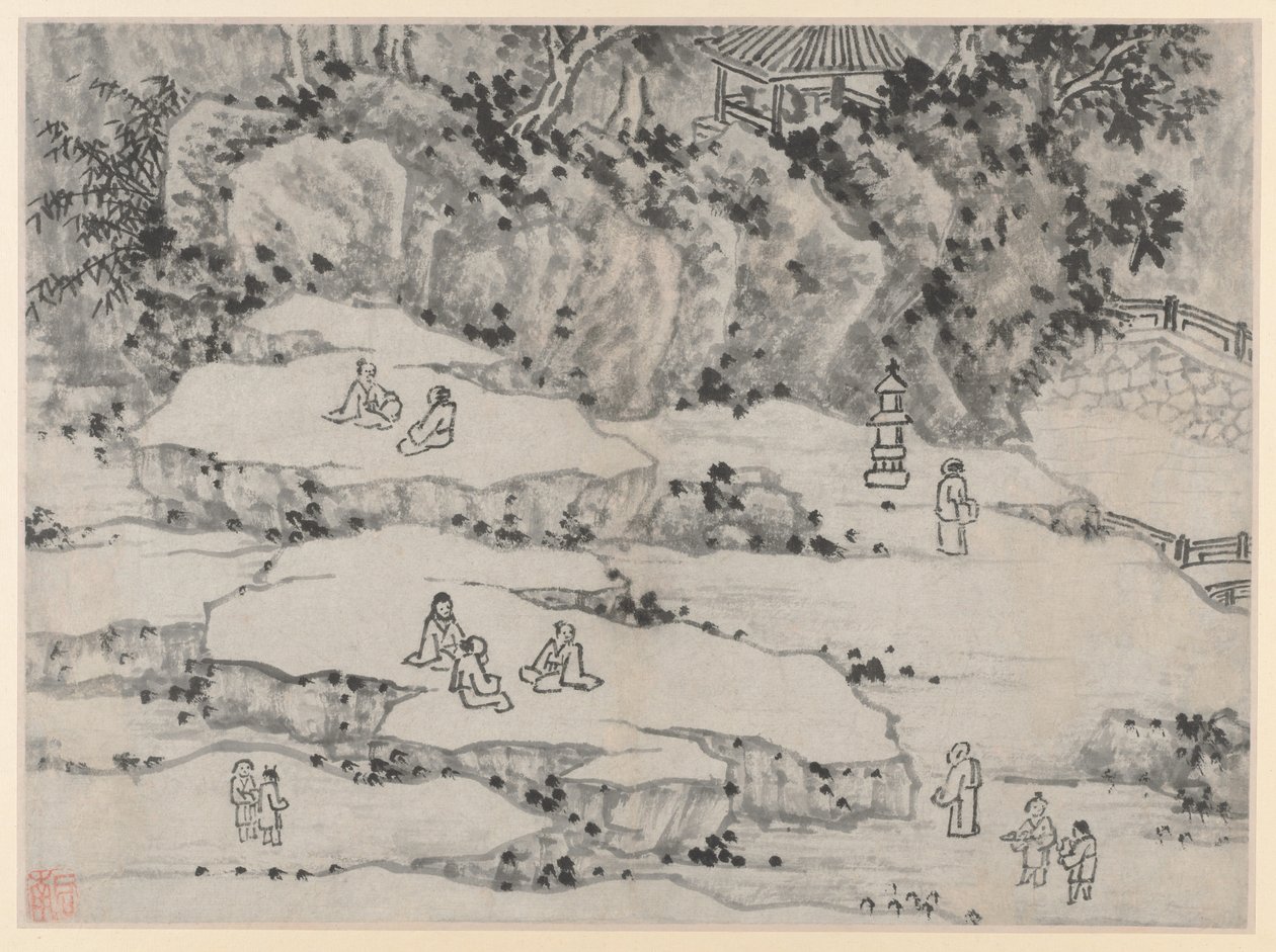 Twaalf uitzichten van Tiger Hill, Suzhou: Het knikkende stenen terras, Tiger Hill..., na 1490 door Shen Zhou