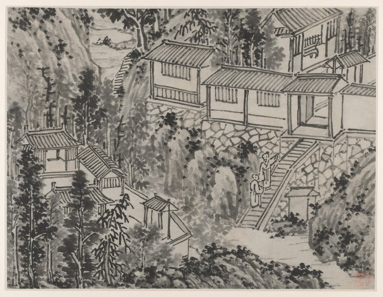 Twaalf Zichten op de Tijgerheuvel, Suzhou: Het Pijnbomenverblijf door Shen Zhou