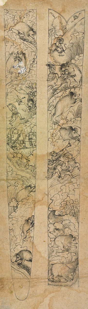 Een raja die op wilde zwijnen jaagt, ontwerp voor een schede, ca. 1750-1760 door Shevdar (attr.to) Gangeyagi