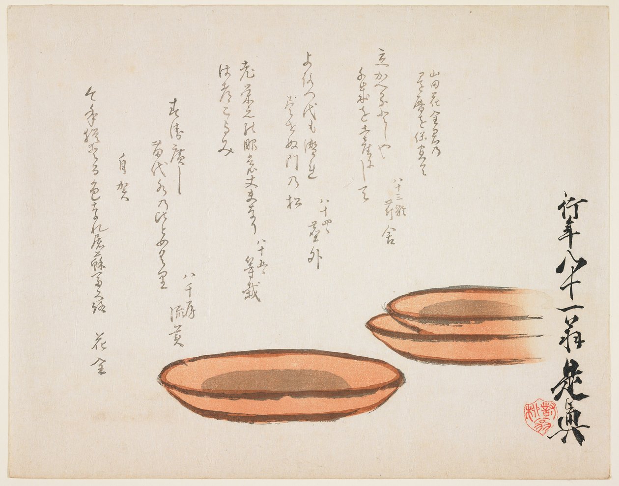 (Bruine aardewerken bekkens) door Shibata Zeshin