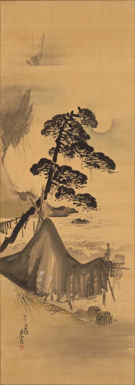 Herbstmond über einem Fischerdorf door Shibata Zeshin