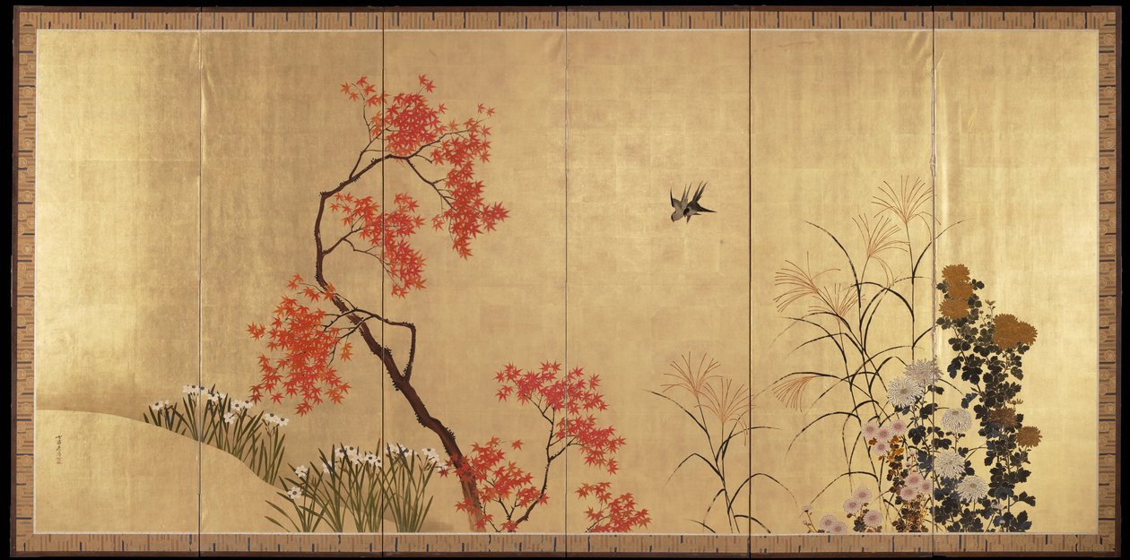 Herfst [links van een paar Vogels en bloemen in lente en herfst] door Shibata Zeshin