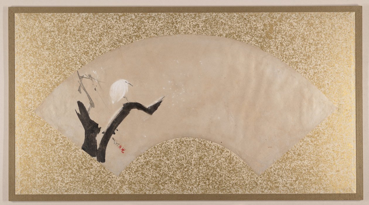 Zilverreiger op een boomstronk door Shibata Zeshin