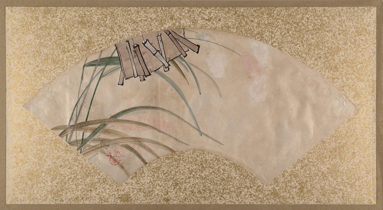 Roze en witte bloemen en bladeren, klappers door Shibata Zeshin