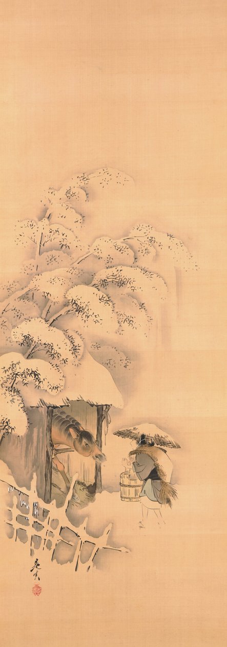 Noh-Spiel Hachinoki, eines von drei door Shibata Zeshin
