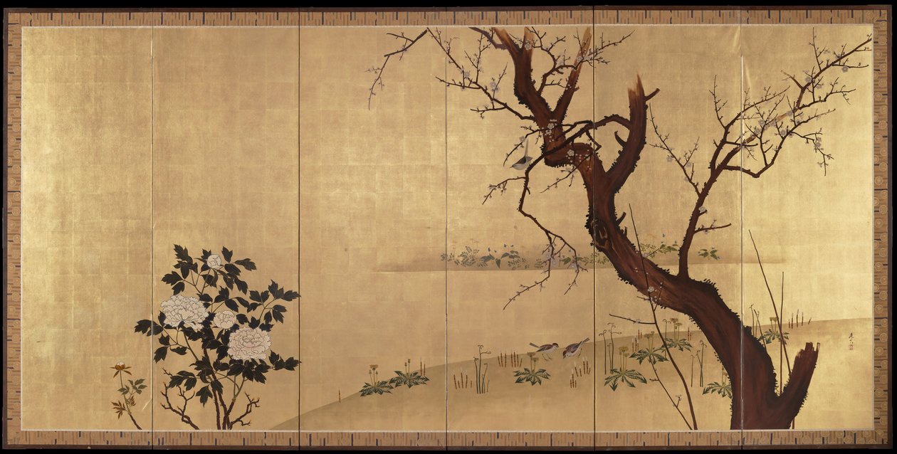 Lente [rechterdeel van een paar Vogels en bloemen in lente en herfst] door Shibata Zeshin