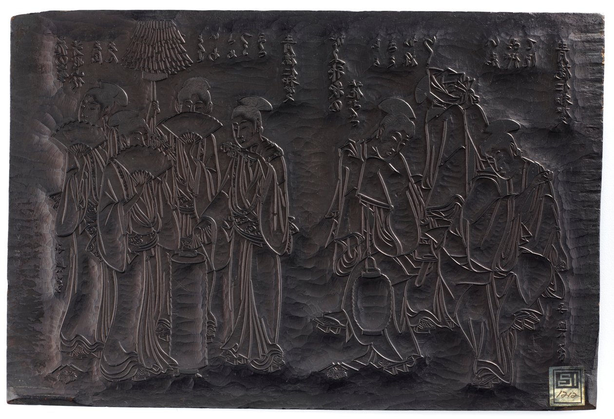 Diptiek, recto Twee groepen vrouwenfiguren, verso...Edo periode, ca. 1795-1805 door Shiko