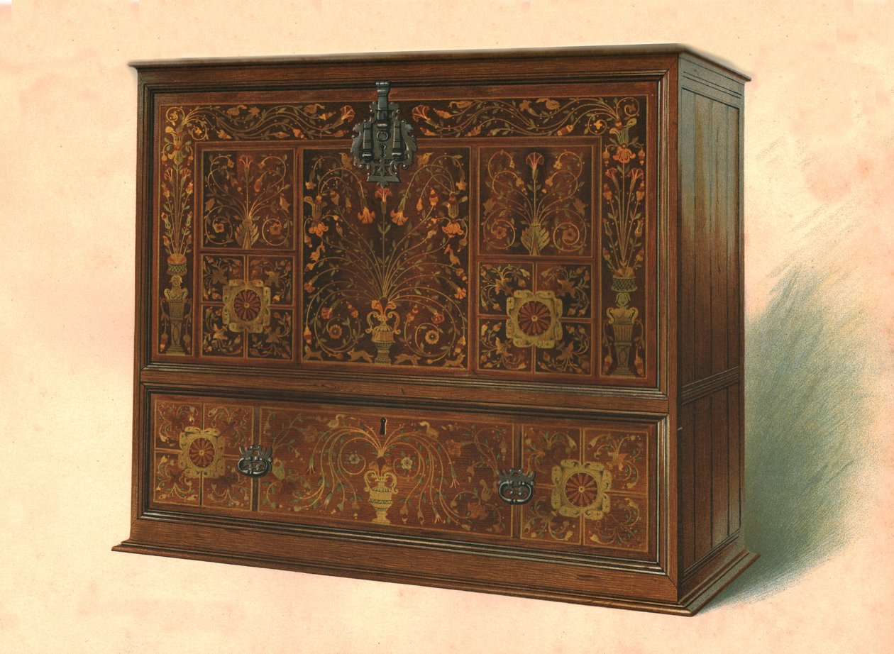 Kast ingelegd met marqueterie, 1904 door Shirley Charles Llewellyn Slocombe