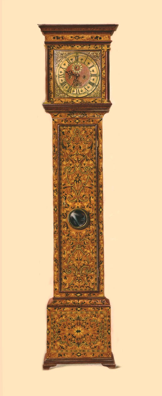 Klok ingelegd met lichte marqueterie, 1905 door Shirley Charles Llewellyn Slocombe