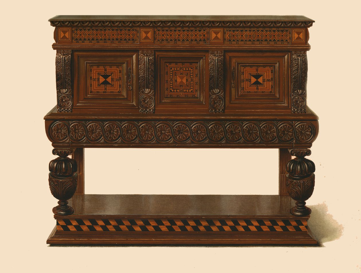 Walnoten- en eikenhouten buffet, 1904 door Shirley Charles Llewellyn Slocombe