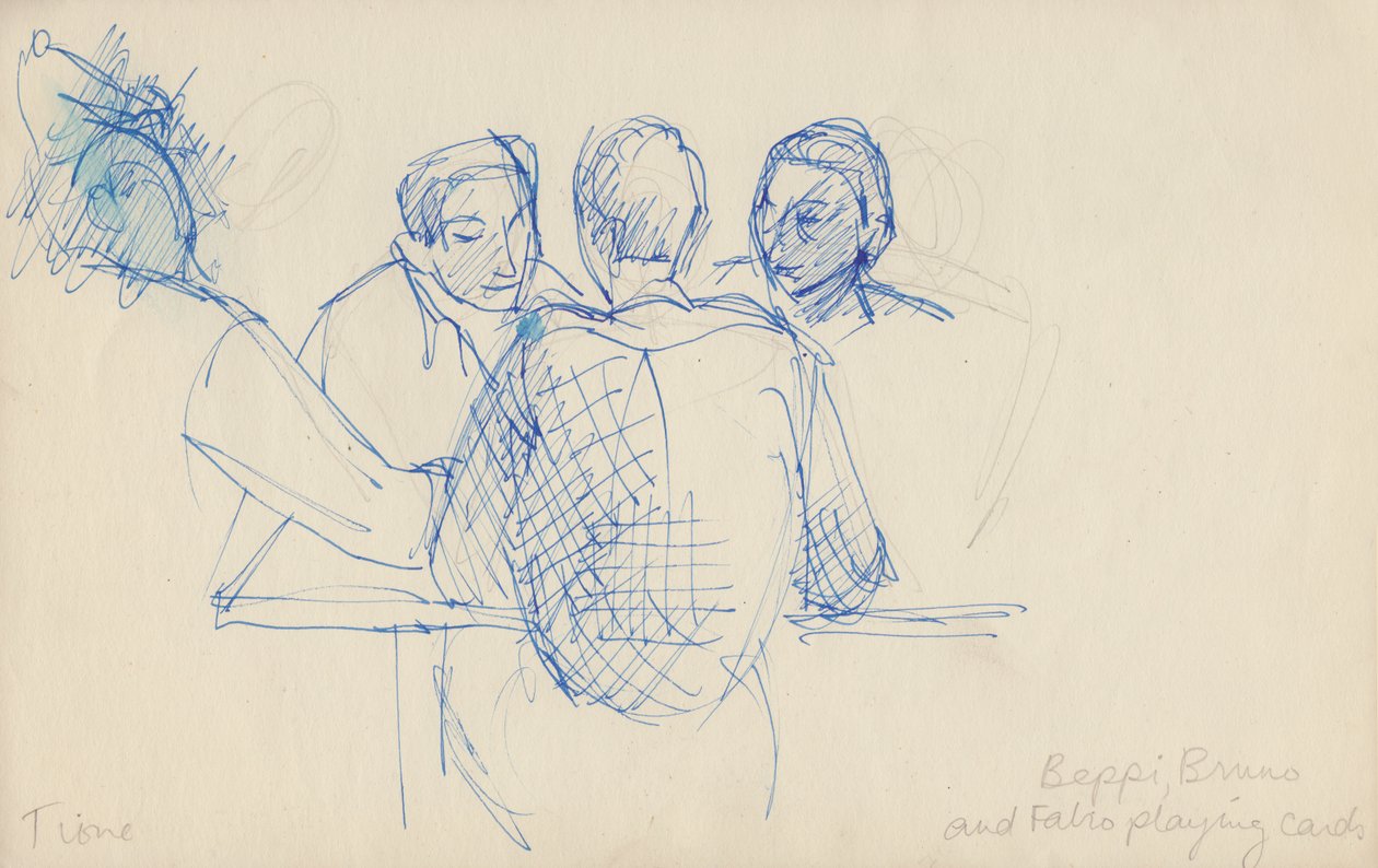 Beppi, Bruno en Fabio spelen kaarten, ca. 1950 door Shirley Markham