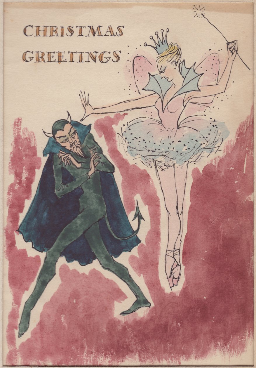 Duivel en fee, kerstkaart, 1952 door Shirley Markham