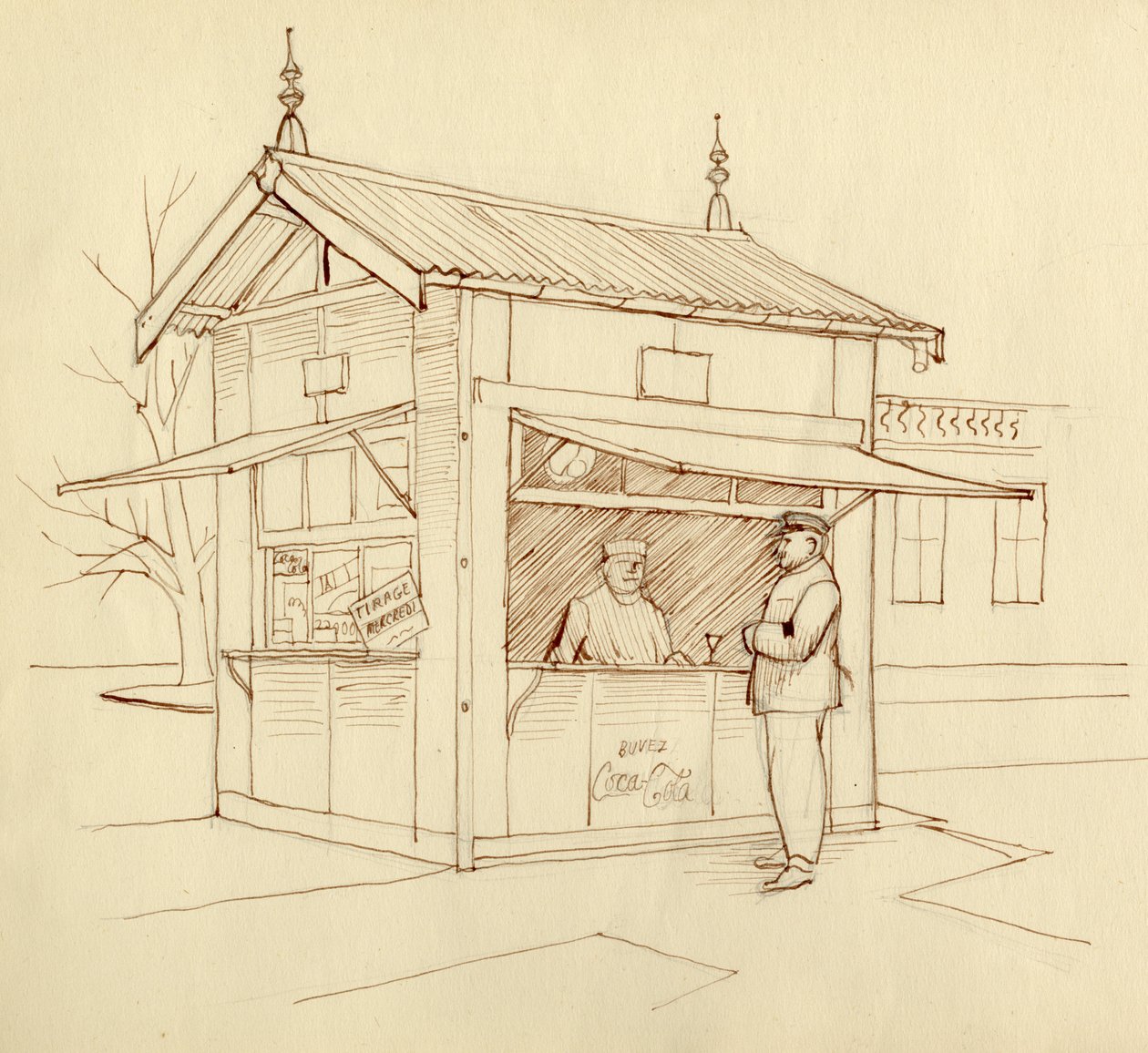 Kiosk die drankjes verkoopt, Parijs, Frankrijk, ca. 1951 door Shirley Markham