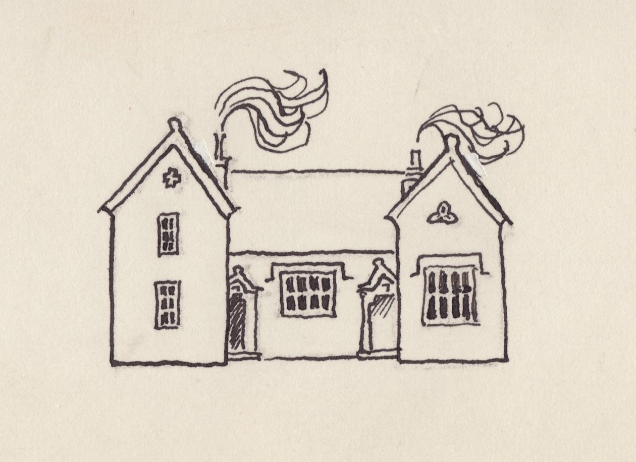 Het schoolgebouw, Little Bedwyn, jaren 1980 door Shirley Markham